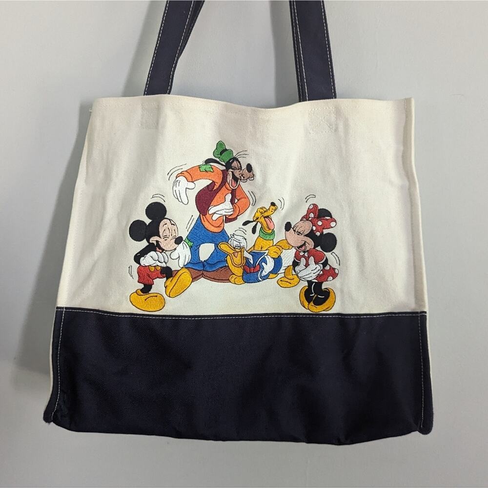 Vintage Disney World Canvas Tote Mickey Pluto Interior Coated 1999